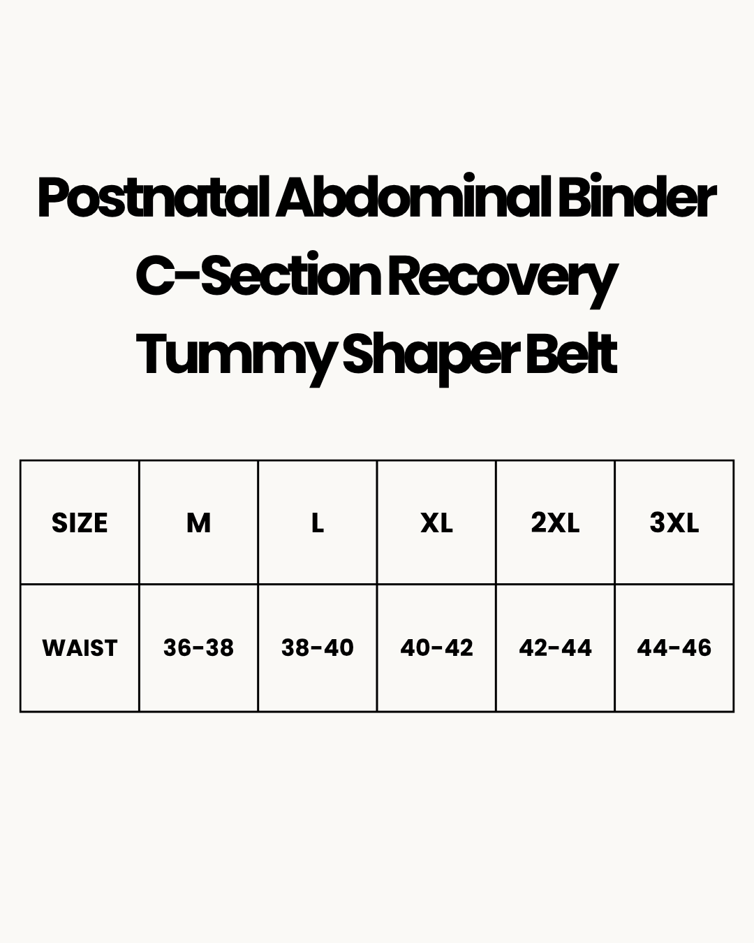 Size Chart for Postnatal Abdominal Binder C-Section Recovery Tummy Shaper Belt