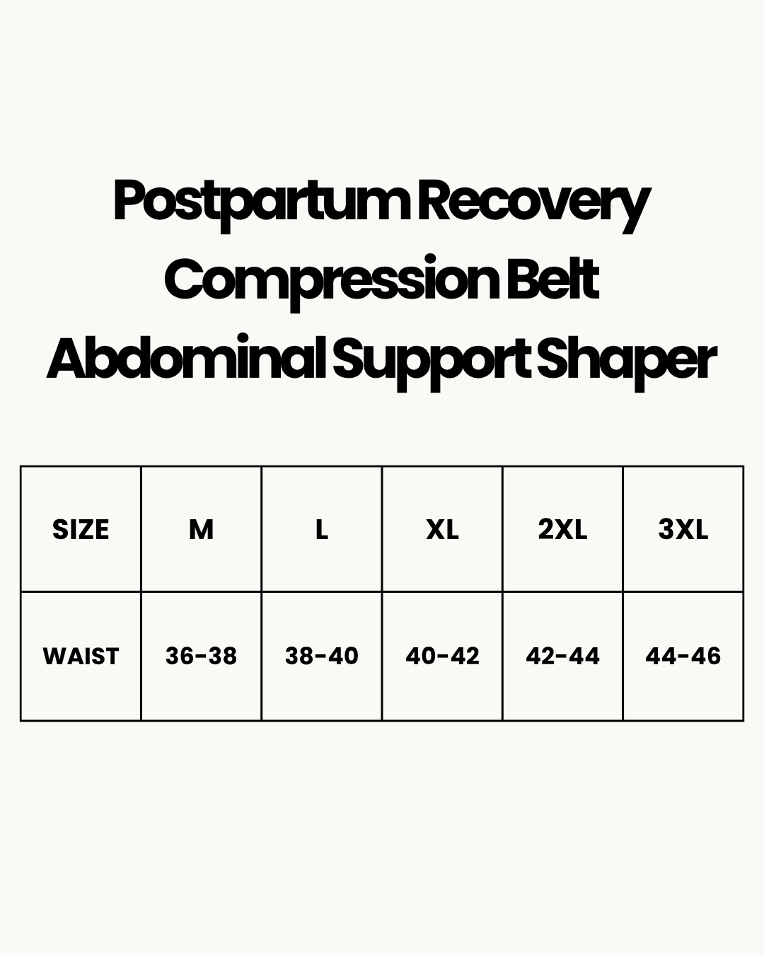 Size Chart for Postpartum Recovery Compression Belt Abdominal Support Shaper