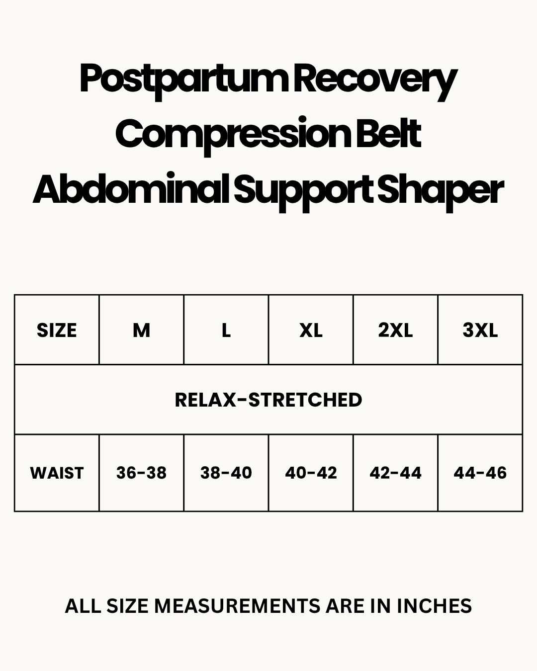 Size Chart for Postpartum Recovery Compression Belt Abdominal Support Shaper