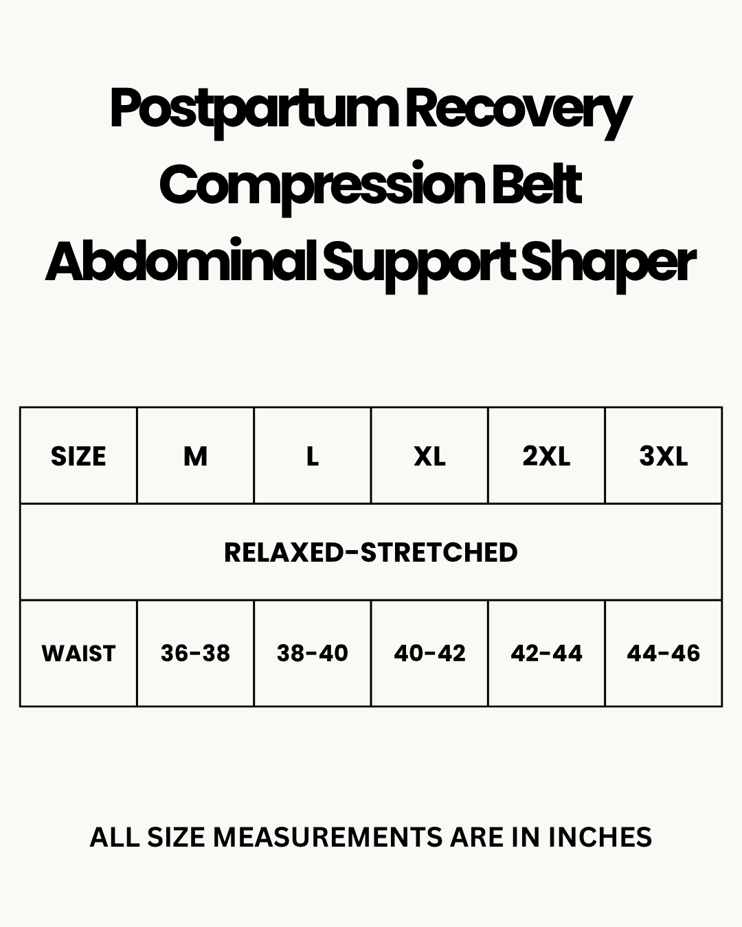 Size Chart for Postpartum Recovery Compression Belt Abdominal Support Shaper