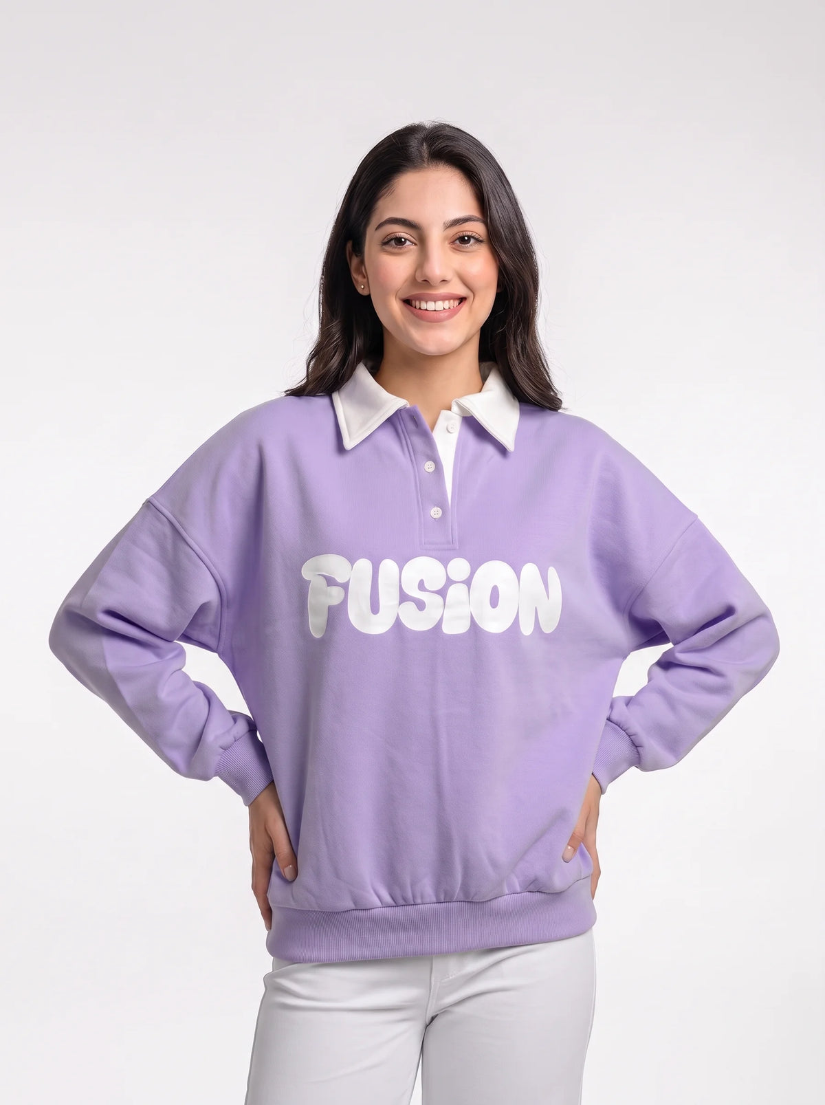 Fleece Polo Style Sweatshirt - FUSION - Purple