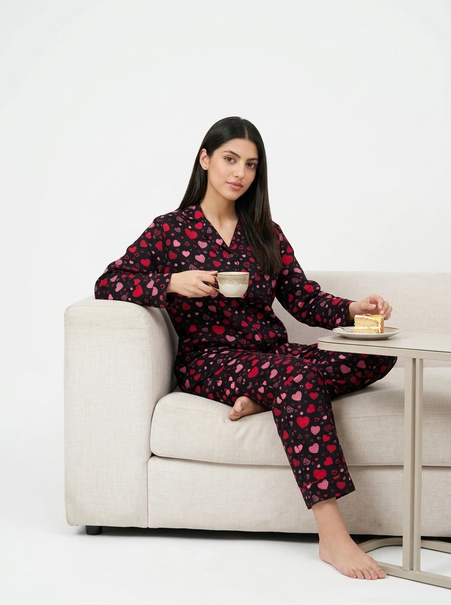 Linen PJ Set - Red Heart