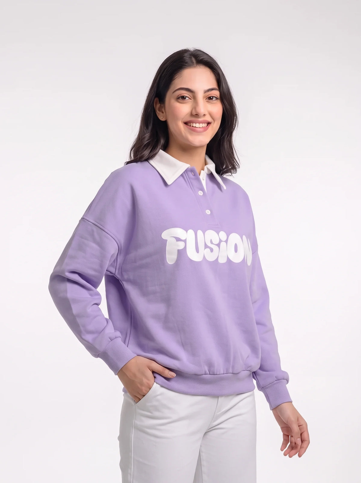 Fleece Polo Style Sweatshirt - FUSION - Purple