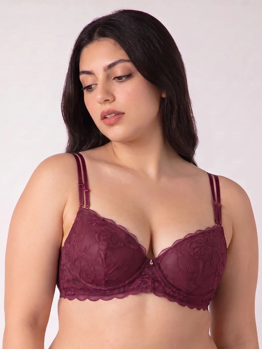Padded Push-up Bra - Rose - Maroon