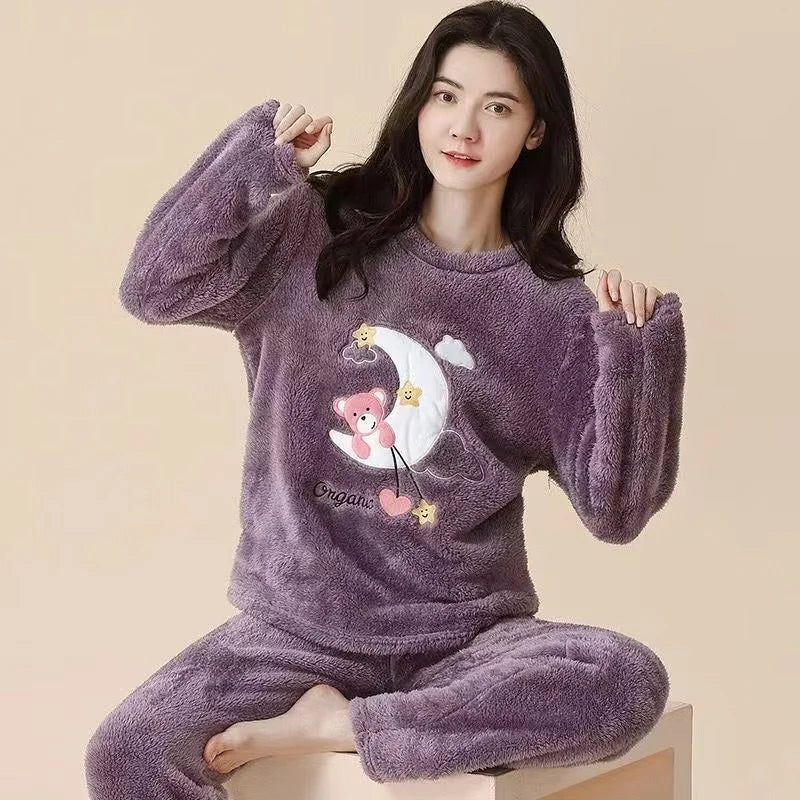 Fleece Long Sleeve Pajama Suit Purple Moon