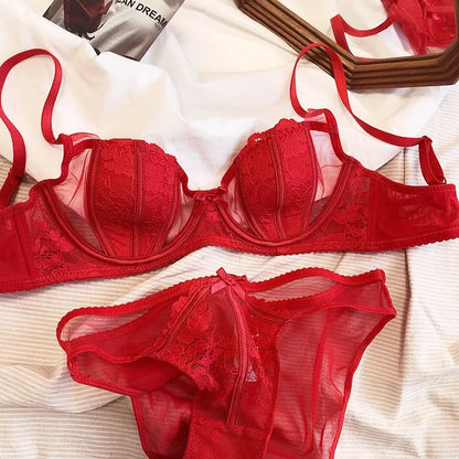 Sajiero Floral Non Padded Bra and Panty Set