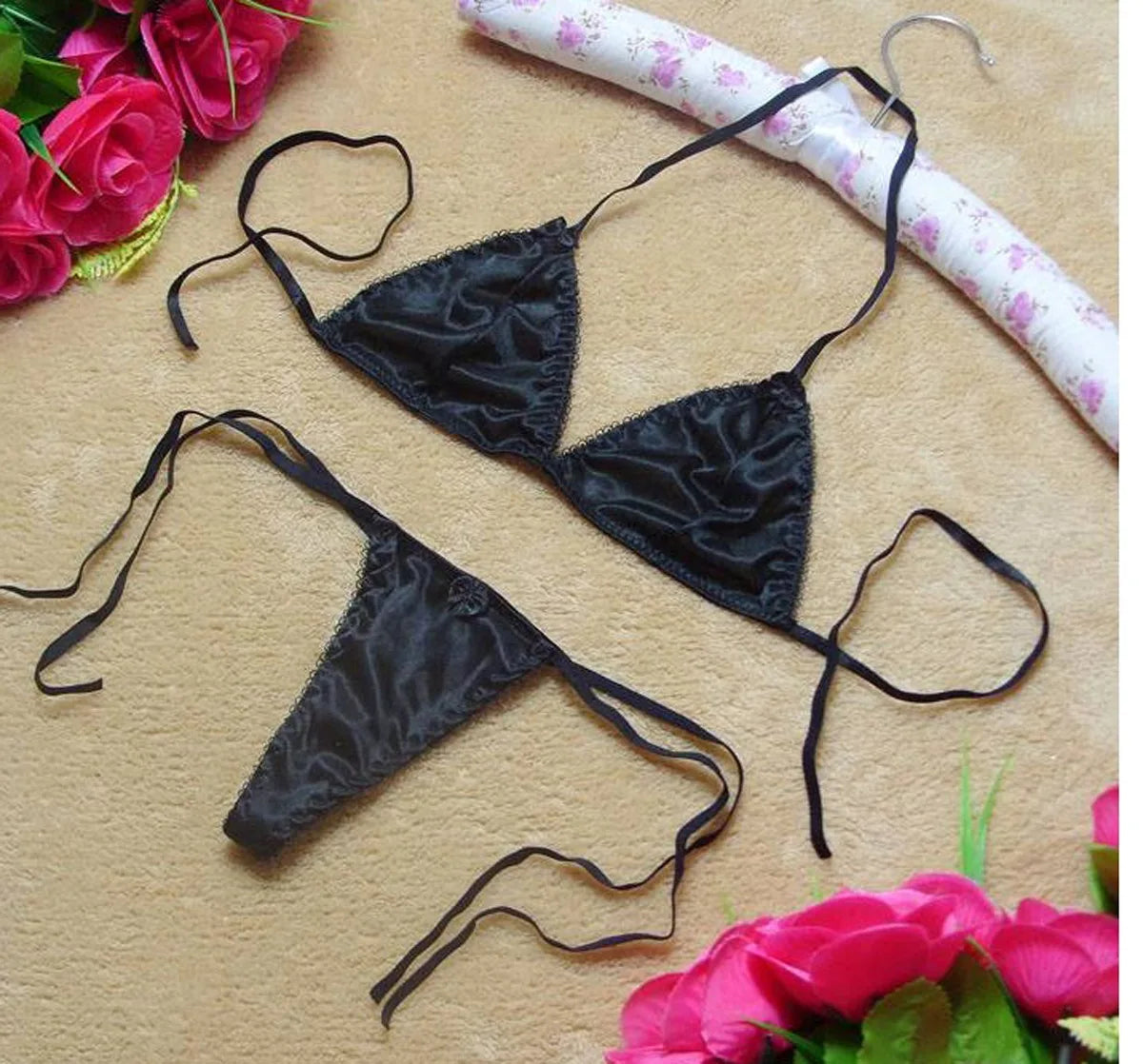 Frolic Classic Satin Silk String Ribbed Bikini