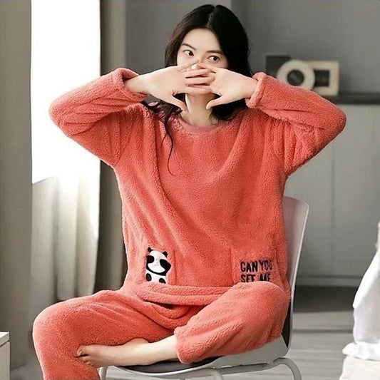 Fleece Long Sleeve Pajama Suit Shaded Orange