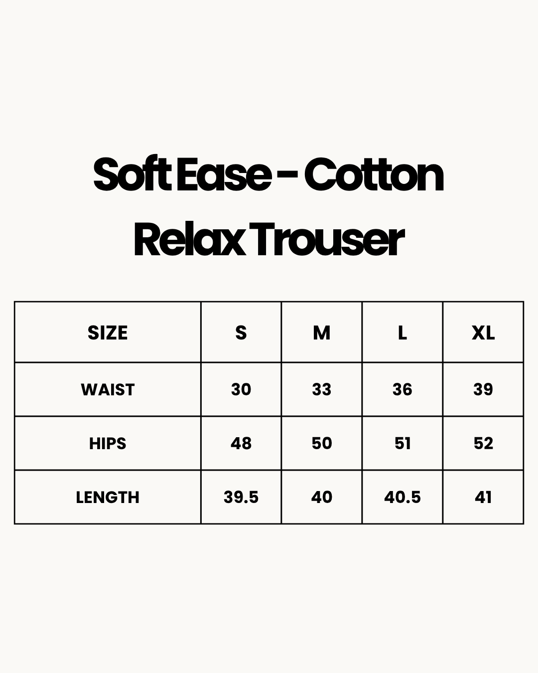 Size Chart for Soft Ease - Cotton Relax Trouser - Maroon