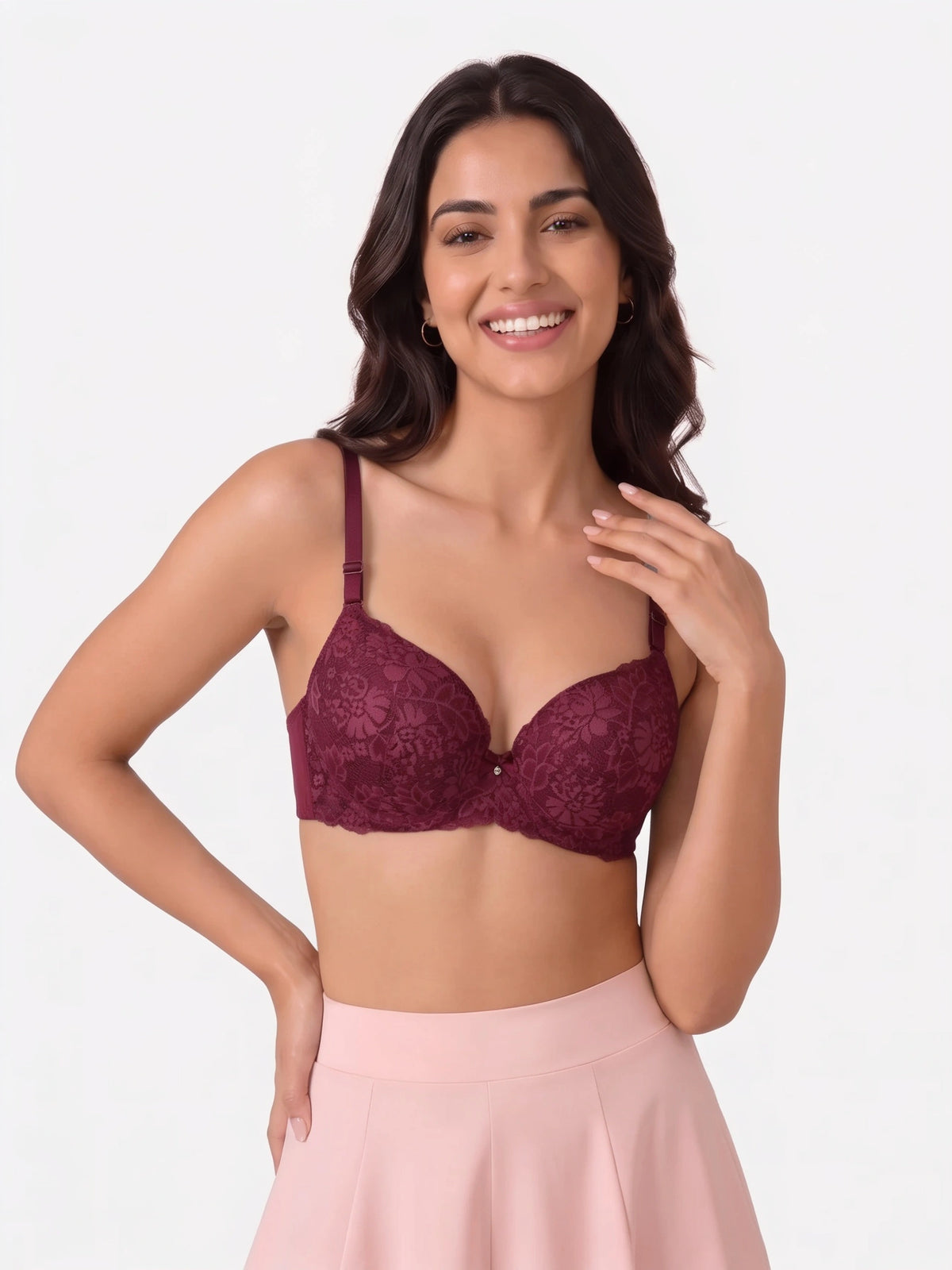 Plus Size Padded Bra - Softessa - Burgundy