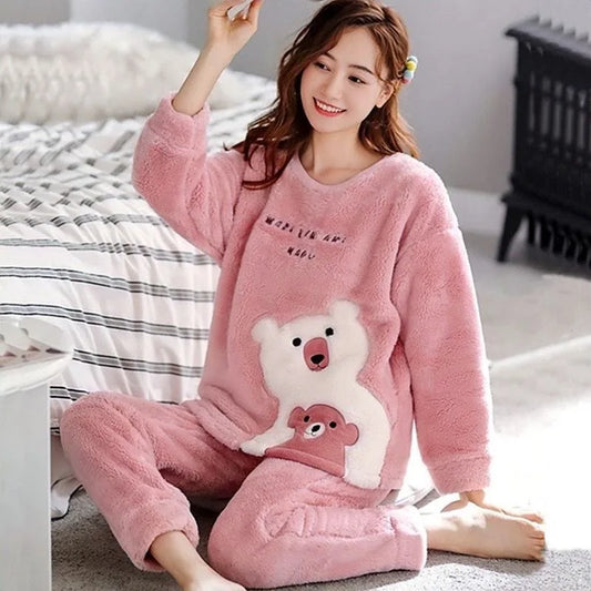 Fleece Long Sleeve Pajama Suit Baby Pink Teddy