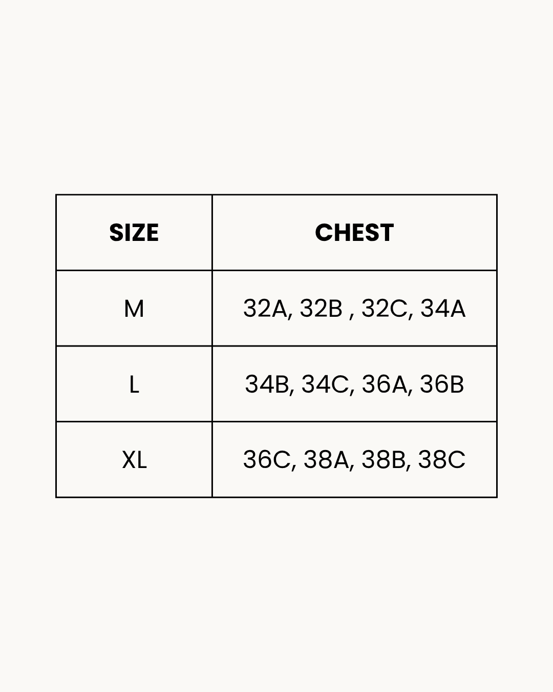 Size Chart for Seamless Padded Bra - Unora - Off White