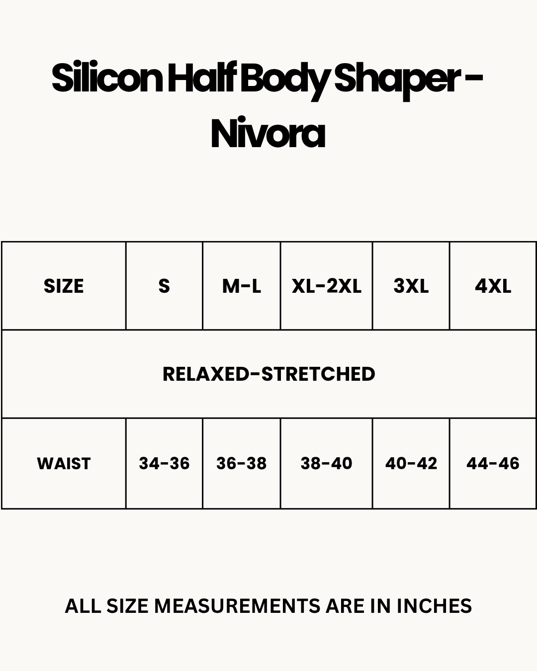 Size Chart for Silicon Half Body Shaper - Nivora