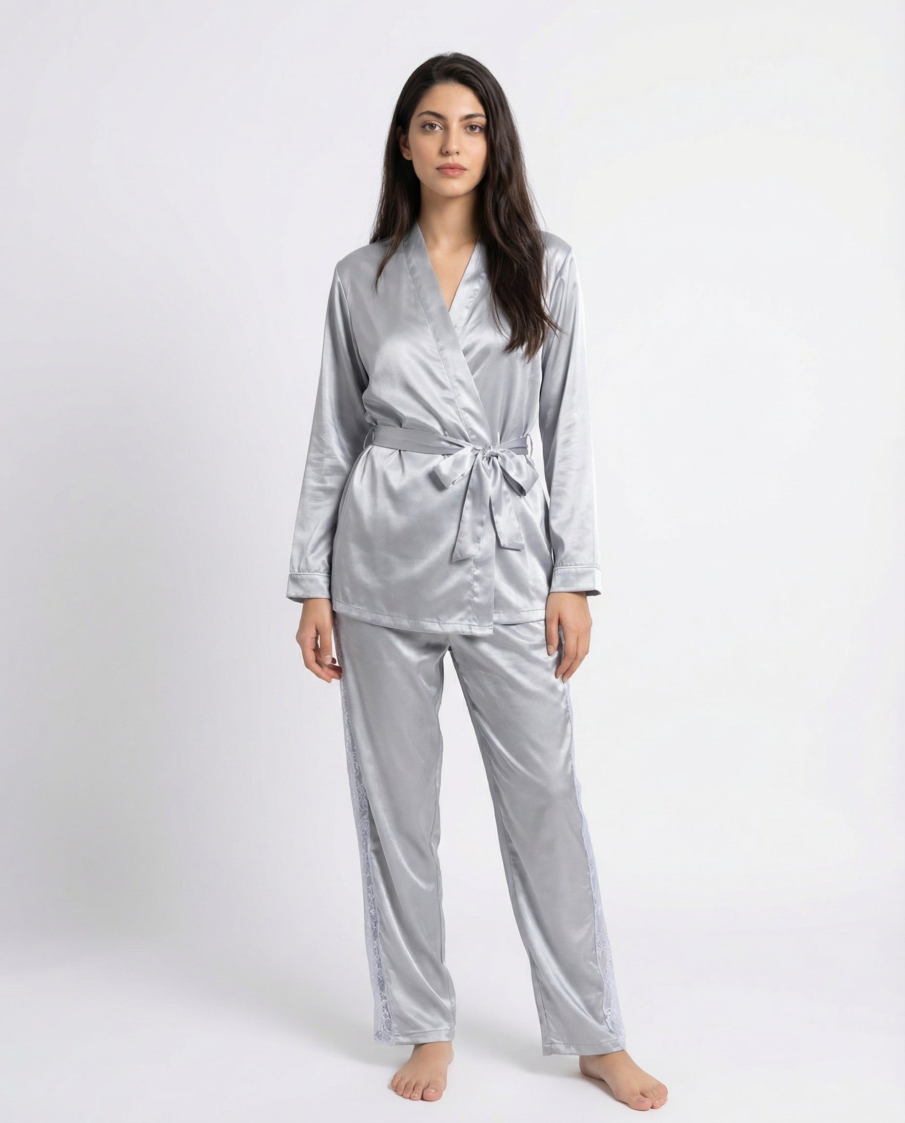 Silk PJ Set - Silk Lounge - Silver