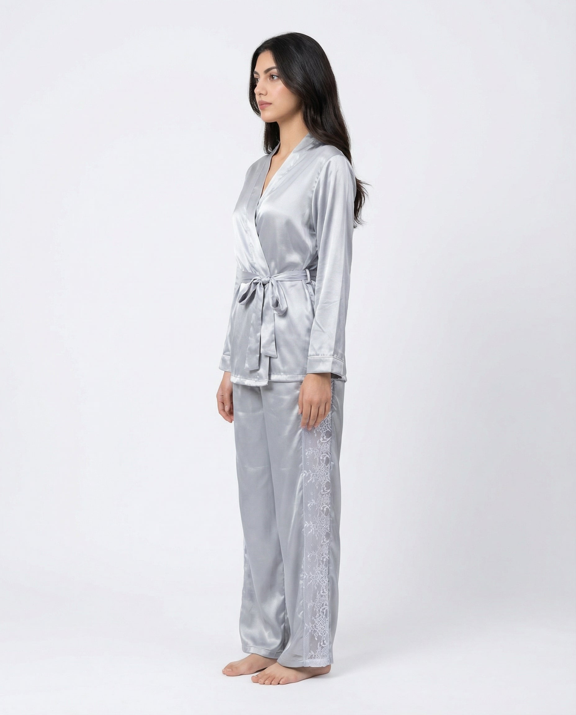 Silk PJ Set - Silk Lounge - Silver