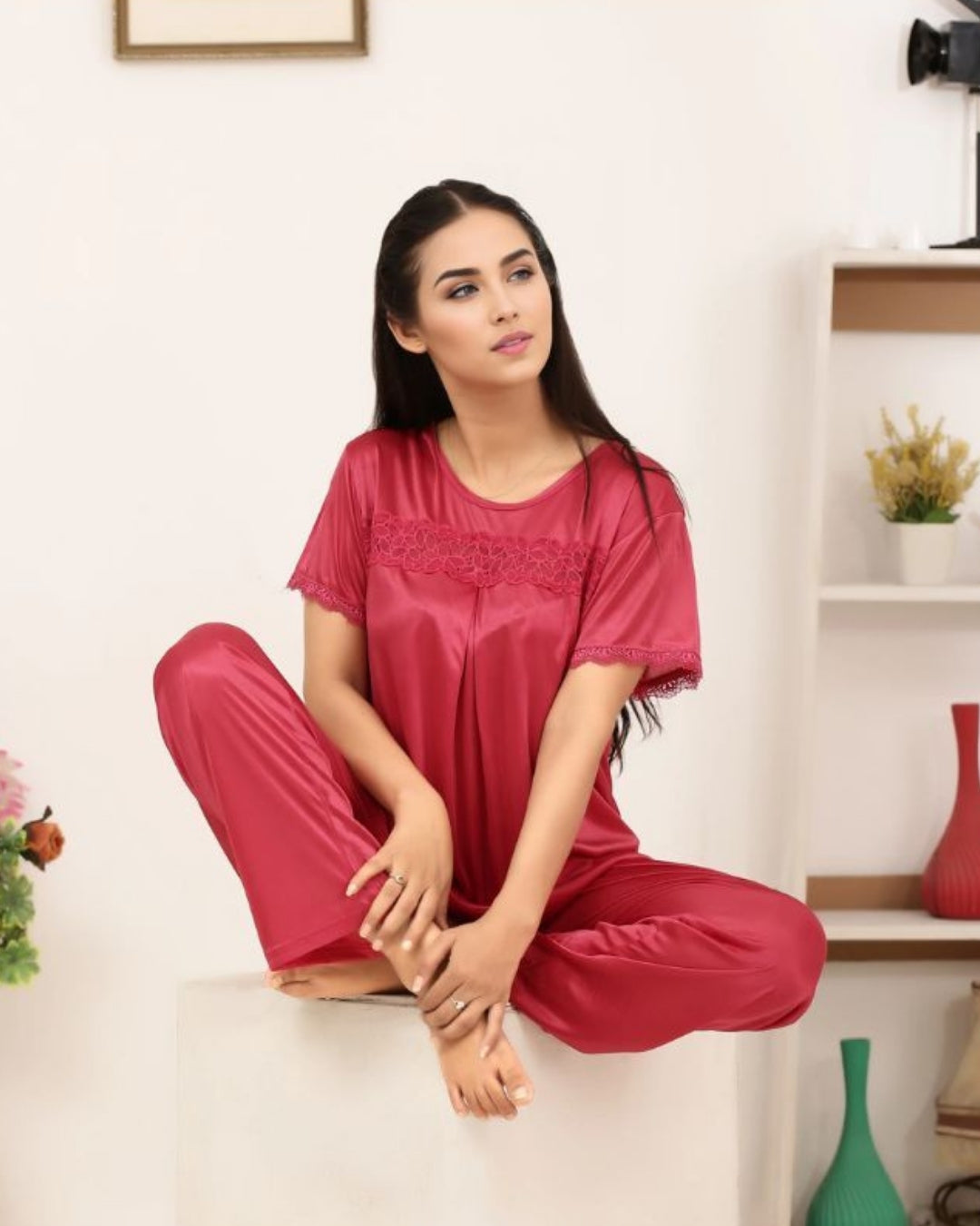 Silk PJ Set - Cenra - Pink