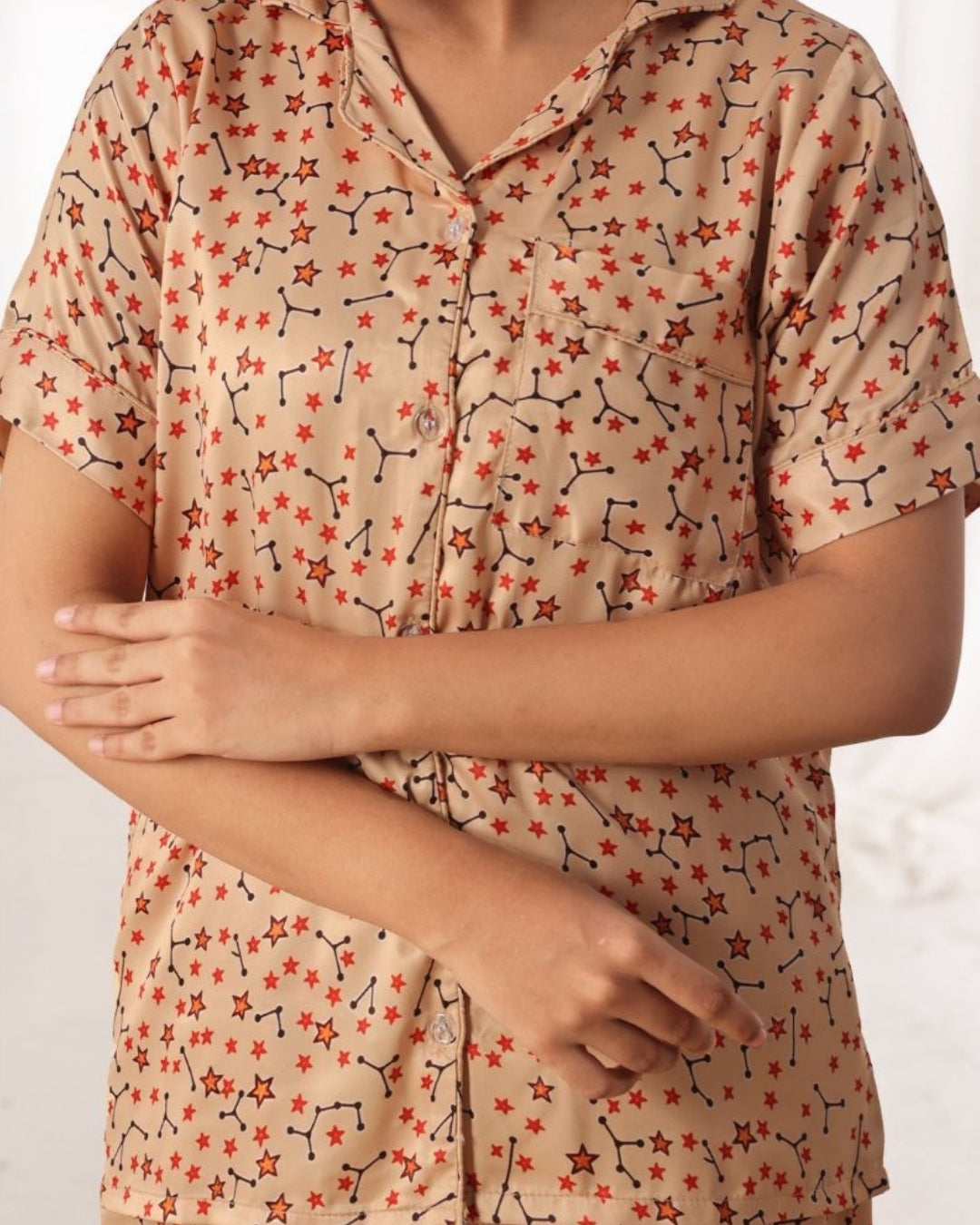 Silk Pajama Suit with Scrunchie - Starlight Dream