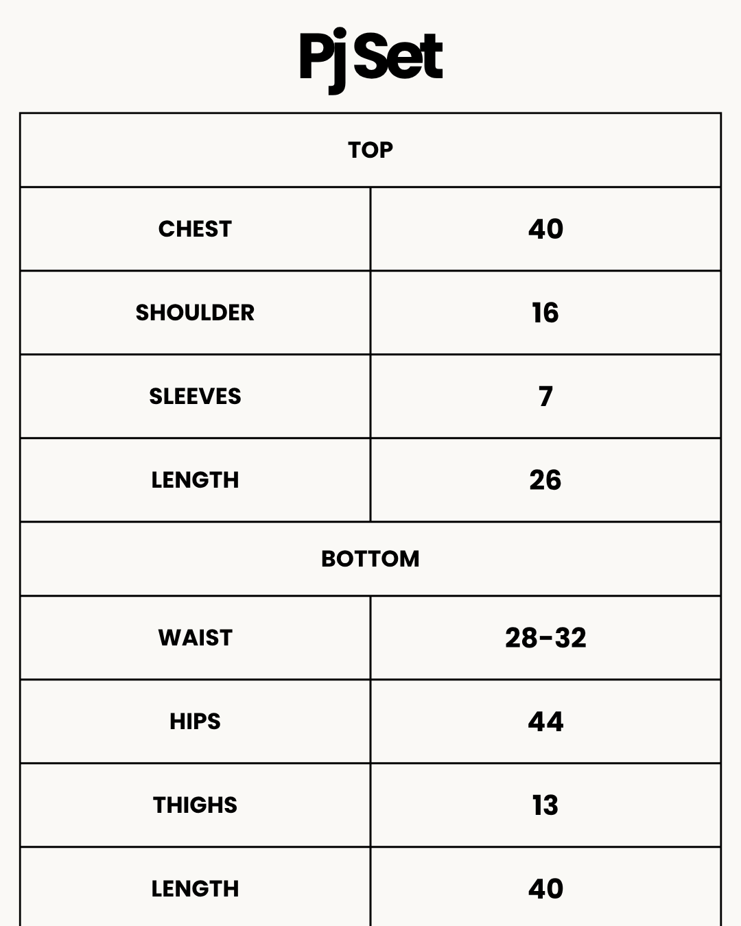 Size Chart for Silk PJ Set - Rosia - Champagne