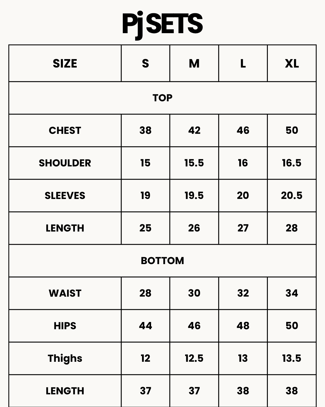 Size Chart for Silk Pajama Suit with Scrunchie - Night Blush