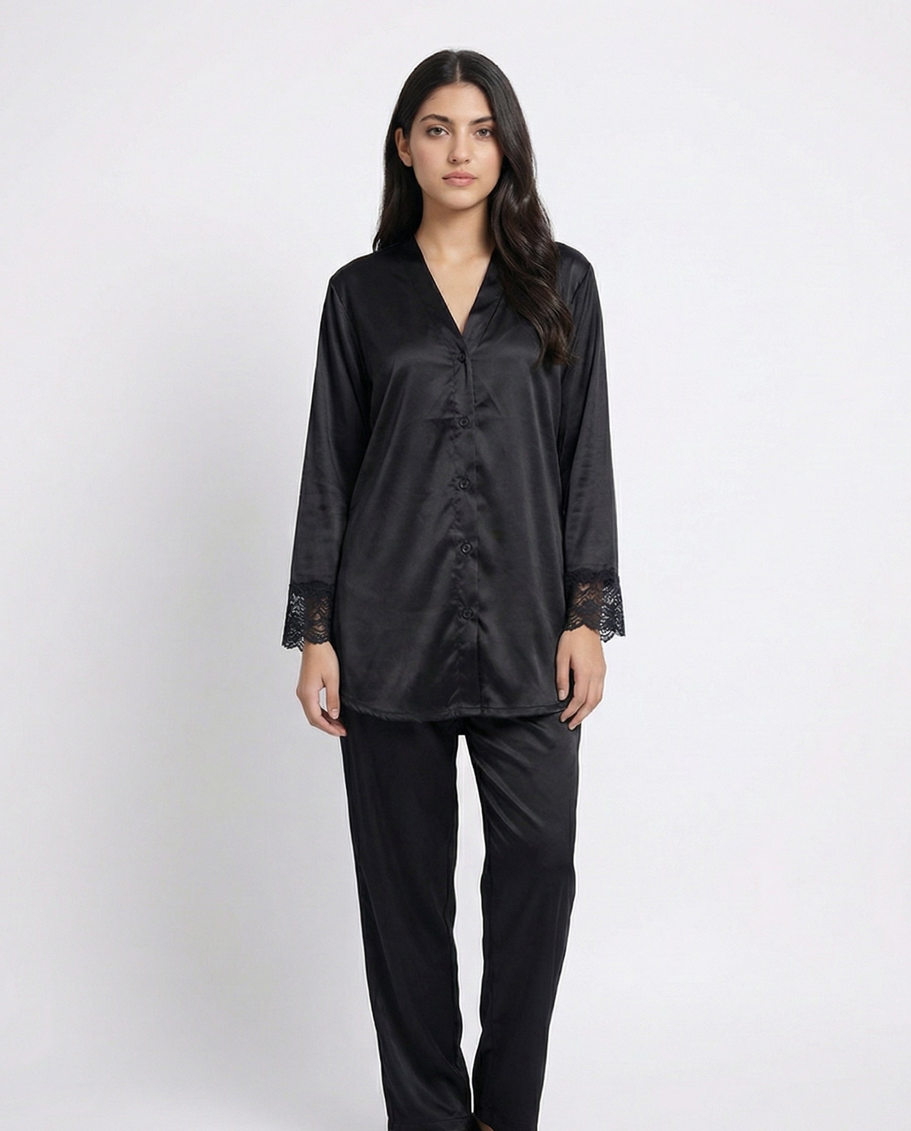 Silk PJ Set - Silky Charm - Black