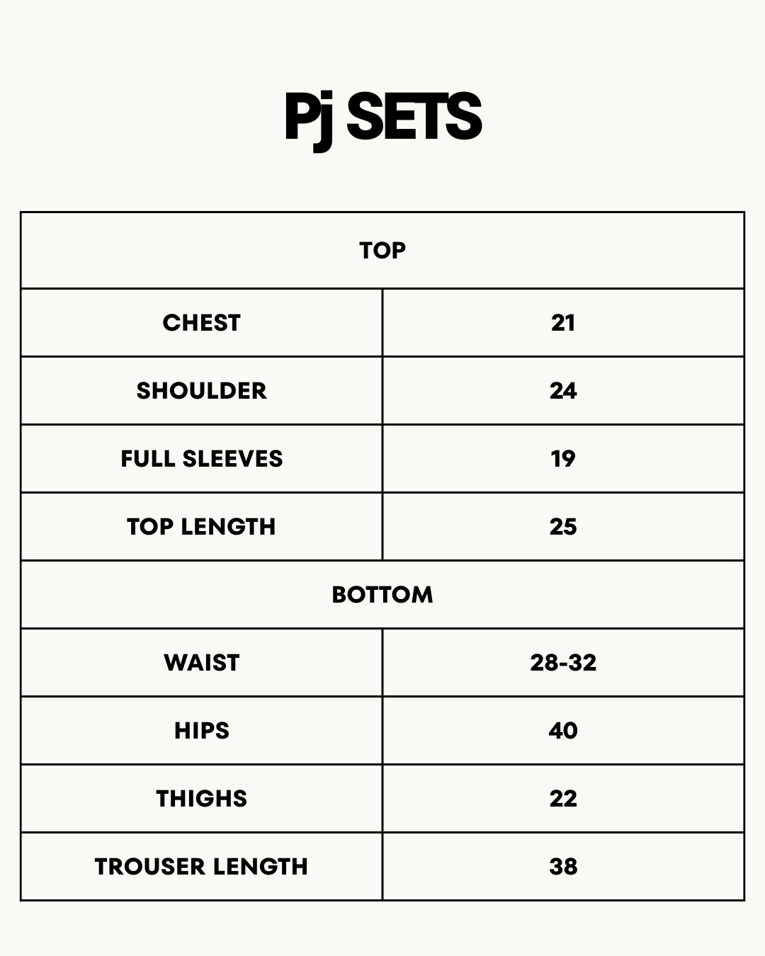 Size Chart for Fleece Pajama Suit - Sunny Bear