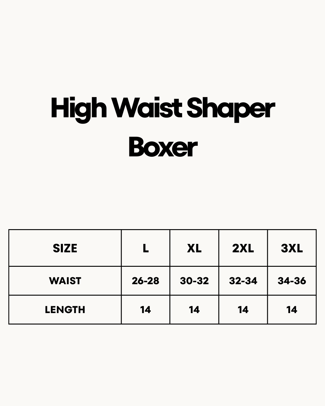 Size Chart for Seamless High Waist Shaper Boxer