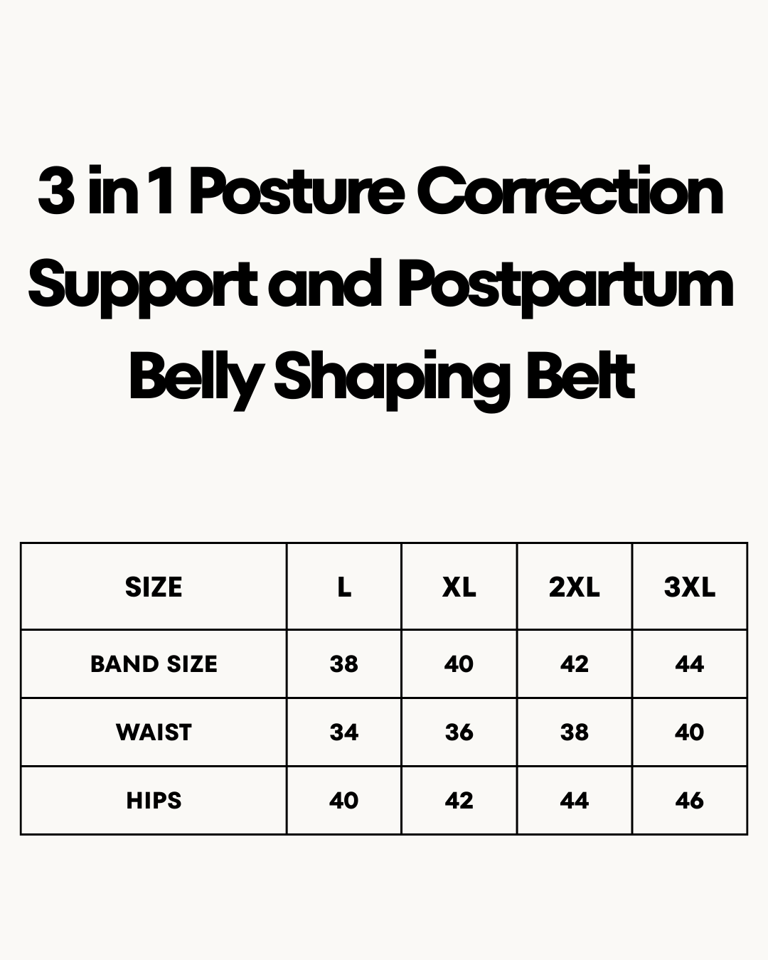 Size Chart for 3 in 1 Posture Correction Support and Postpartum Belly Shaping Belt