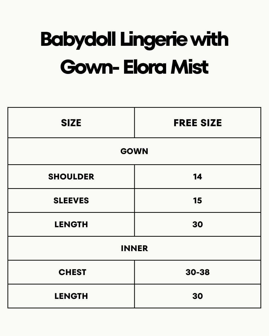 Size Chart for Babydoll Lingerie  with Gown- Elora Mist