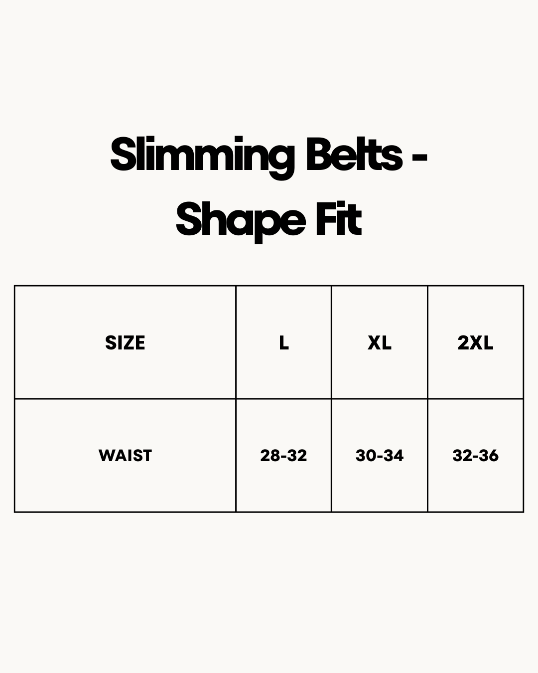 Size Chart for Slimming Belts - Shape Fit