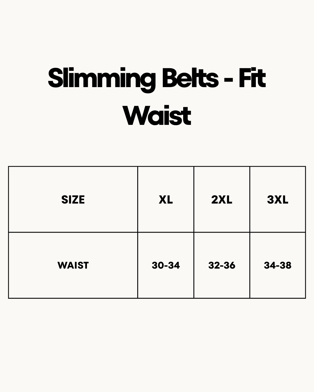 Size Chart for Slimming Belts - Fit Waist