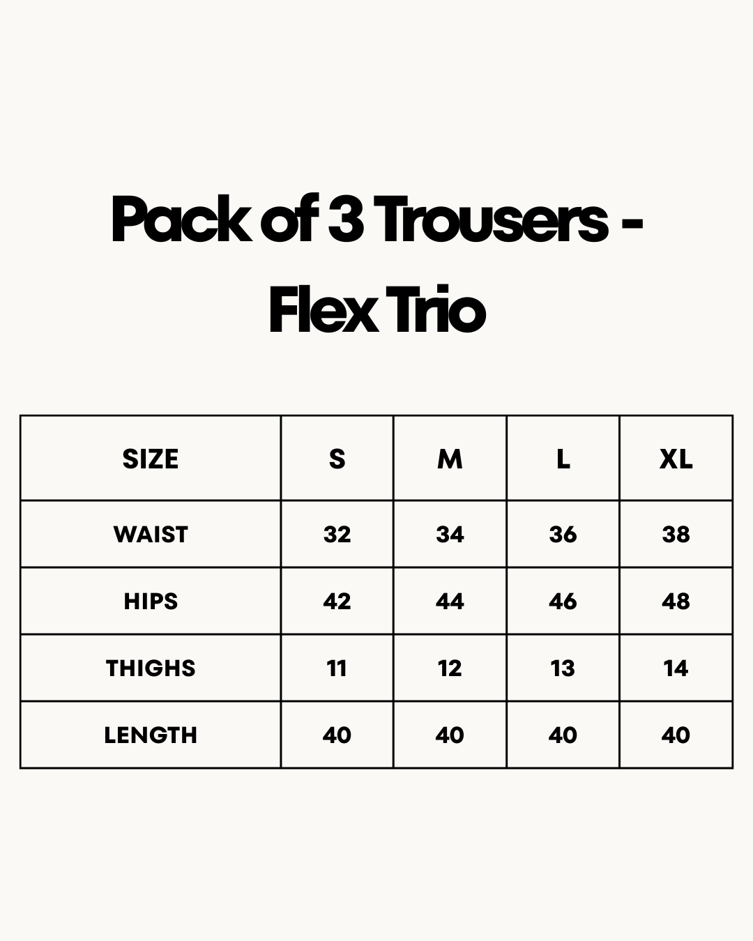 Size Chart for Pack of 3 Trousers - Flex Trio