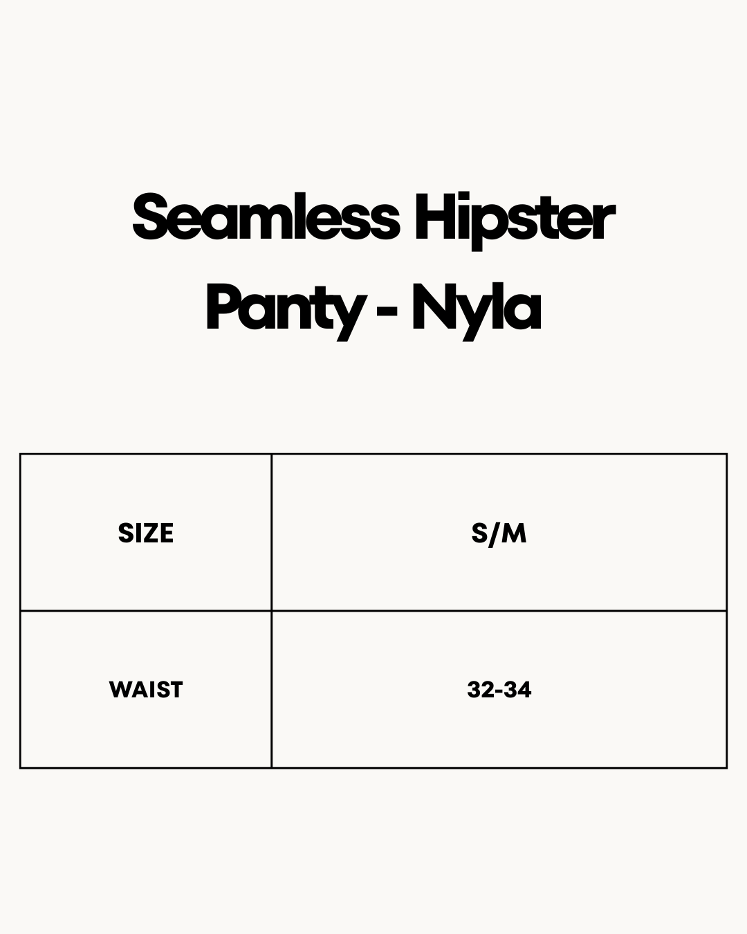 Size Chart for Seamless Hipster Panty - Nyla