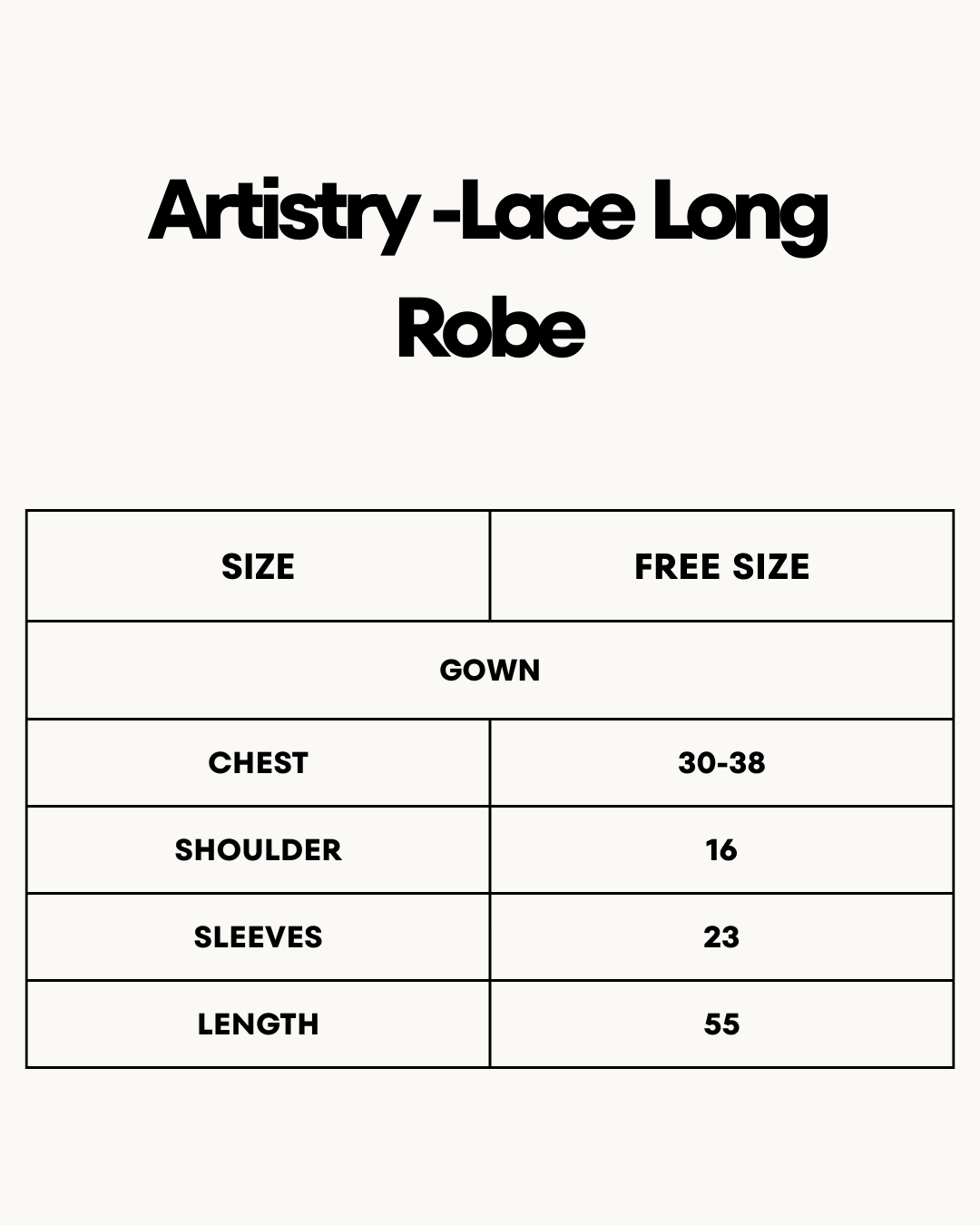 Size Chart for Artistry -Lace Long Robe