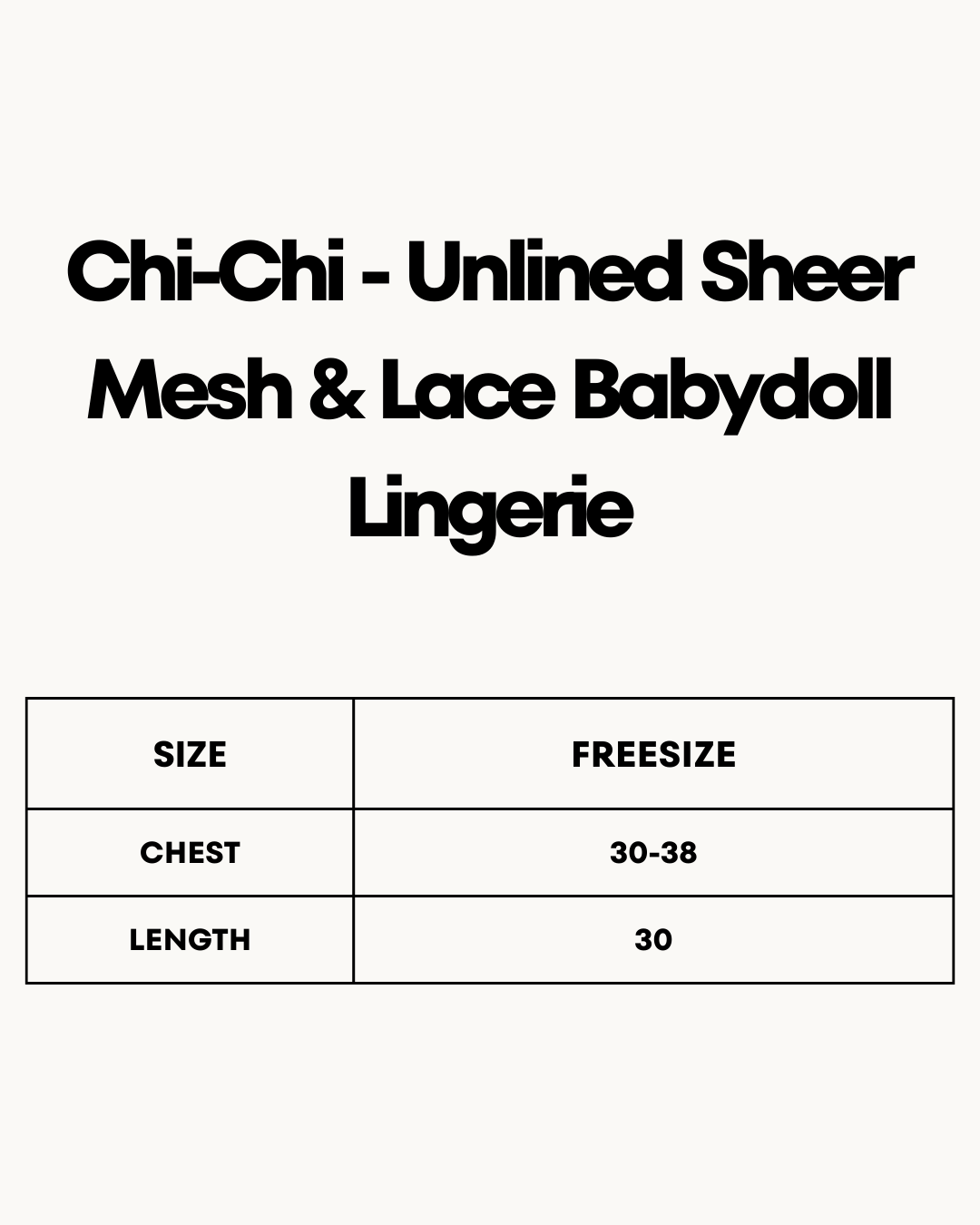 Size Chart for Chi-Chi - Unlined Sheer Mesh & Lace Babydoll Lingerie