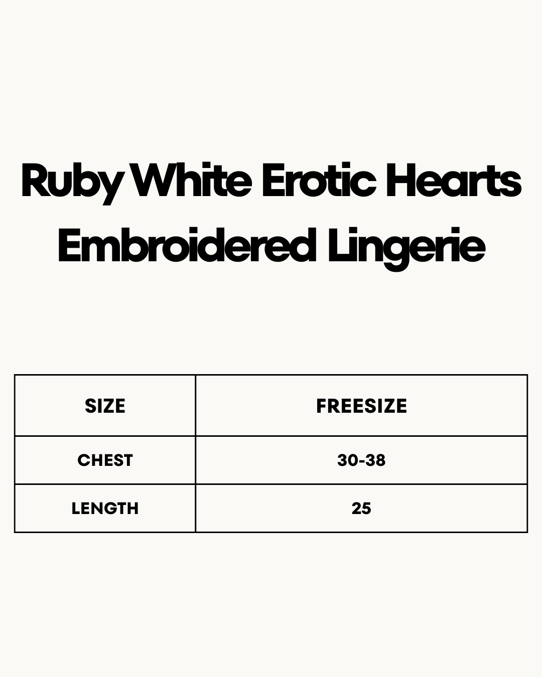 Size Chart for Ruby White Erotic Hearts Embroidered Lingerie