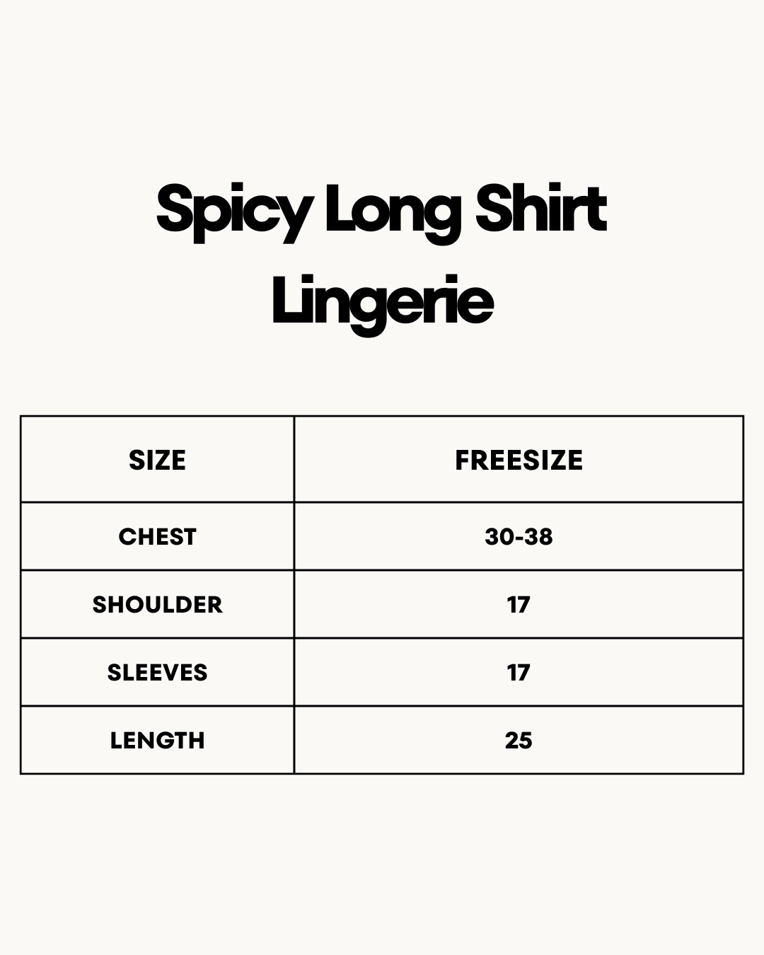 Size Chart for Spicy Long Shirt Lingerie