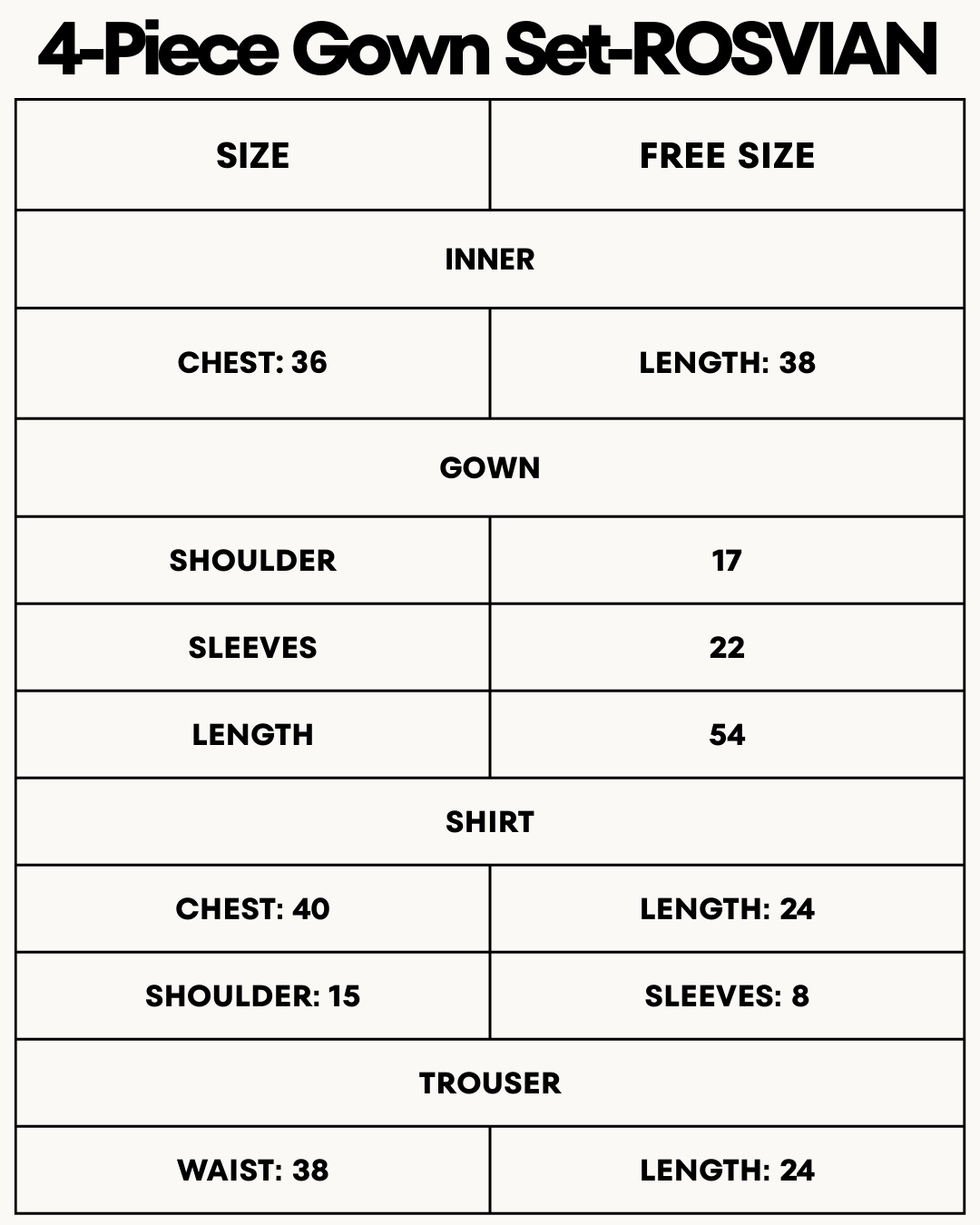 Size Chart for 4-Piece Pure Silk Nightwear Set - Rosvian Blue