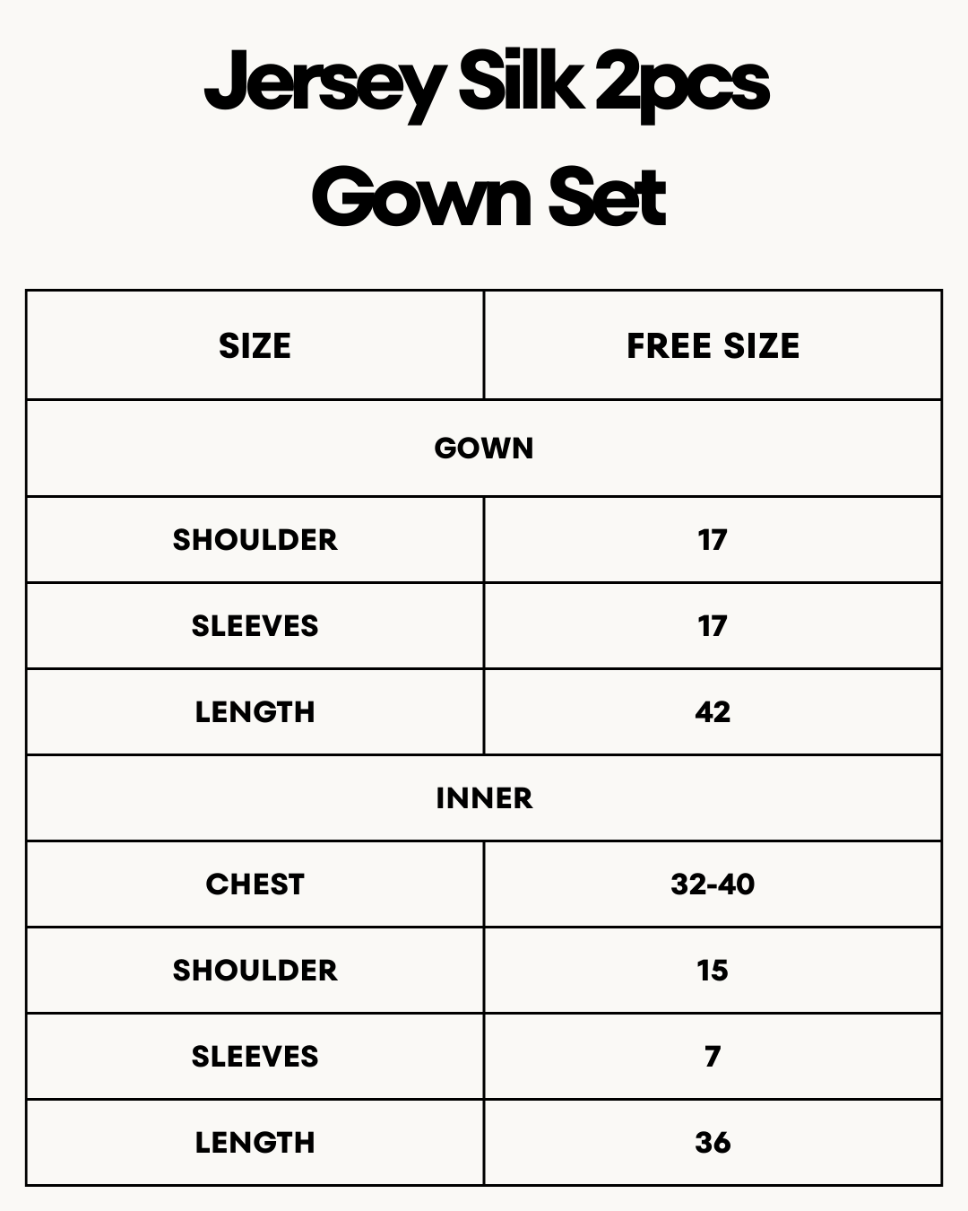 Size Chart for Jersey Silk 2pcs Gown Set