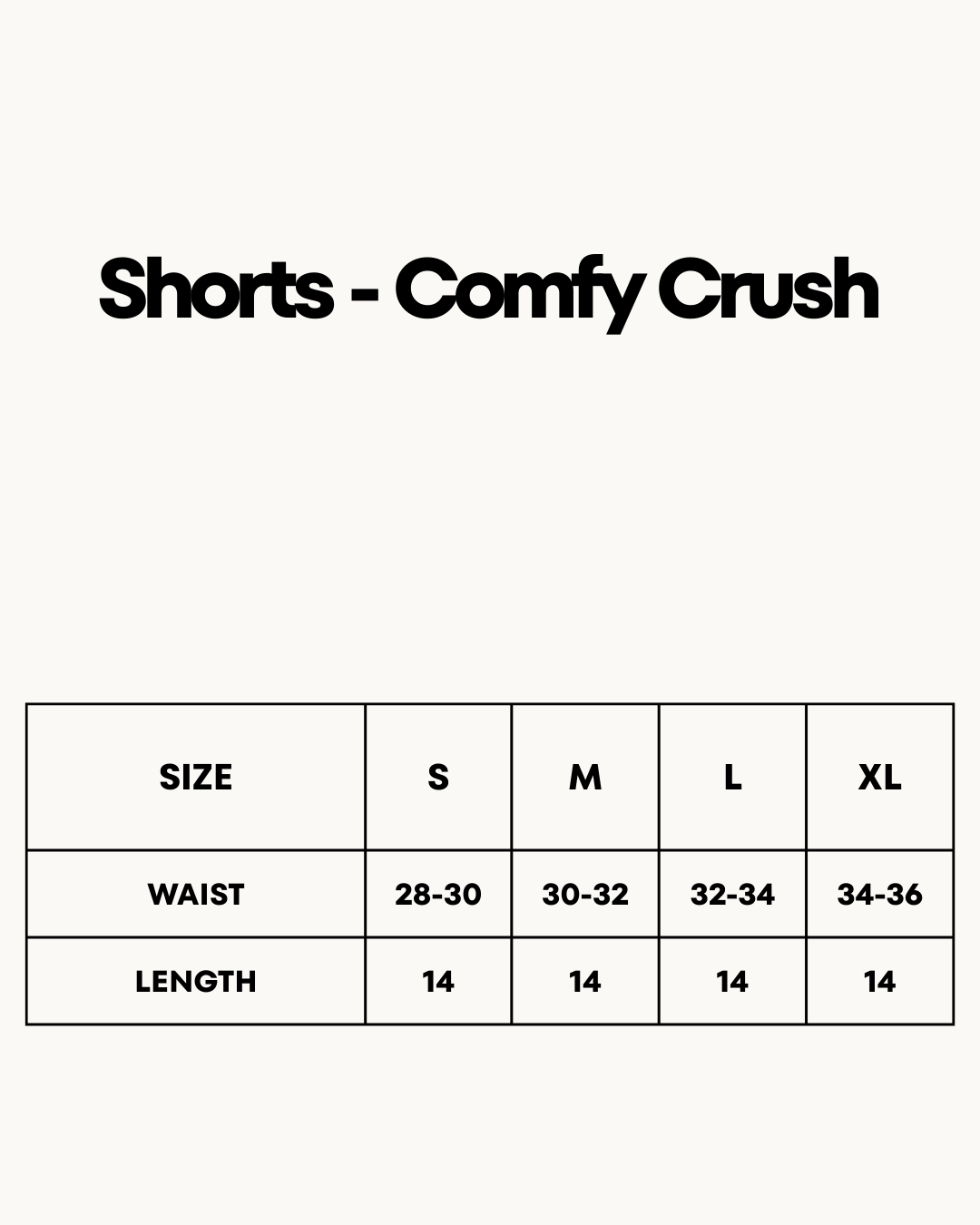Size Chart for Shorts - Comfy Crush Black
