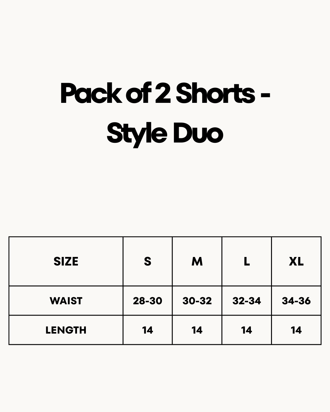 Size Chart for Pack of 2 Shorts - Style Duo