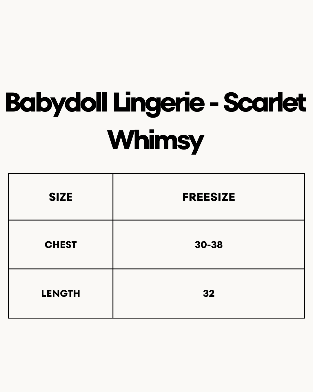 Size Chart for Babydoll Lingerie  - Scarlet Whimsy