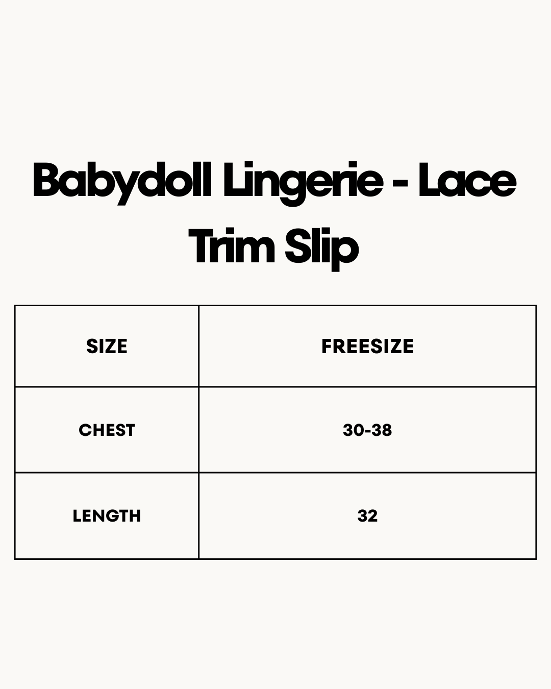 Size Chart for Babydoll Lingerie  -  Lace Trim Slip