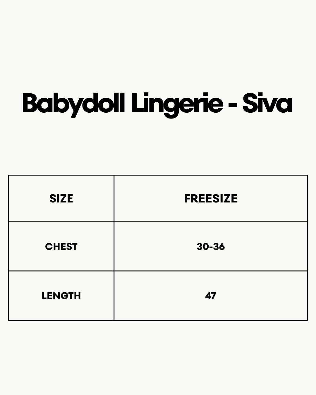 Size Chart for Babydoll Lingerie - Siva
