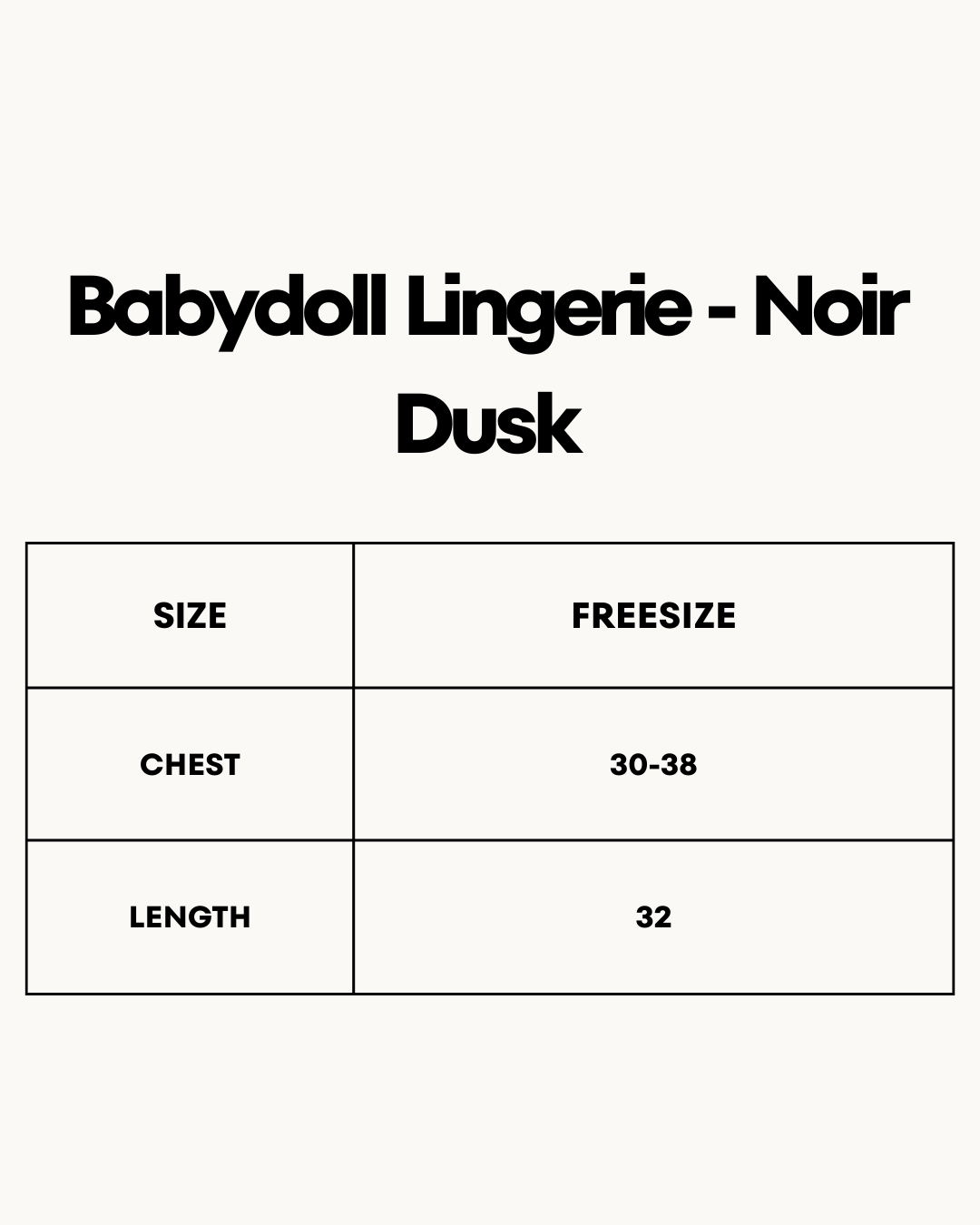 Size Chart for Babydoll Lingerie  - Noir Dusk