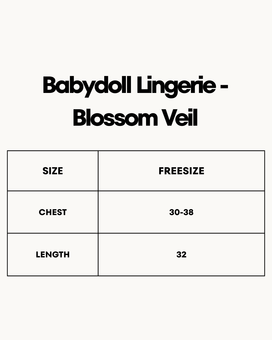 Size Chart for Babydoll Lingerie  -  Blossom Veil