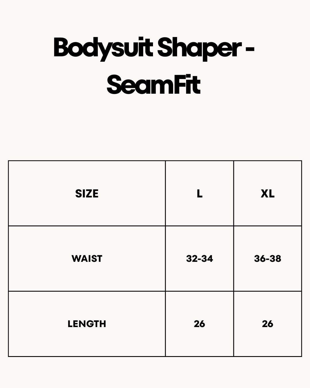 Size Chart for Bodysuit Shaper - SeamFit