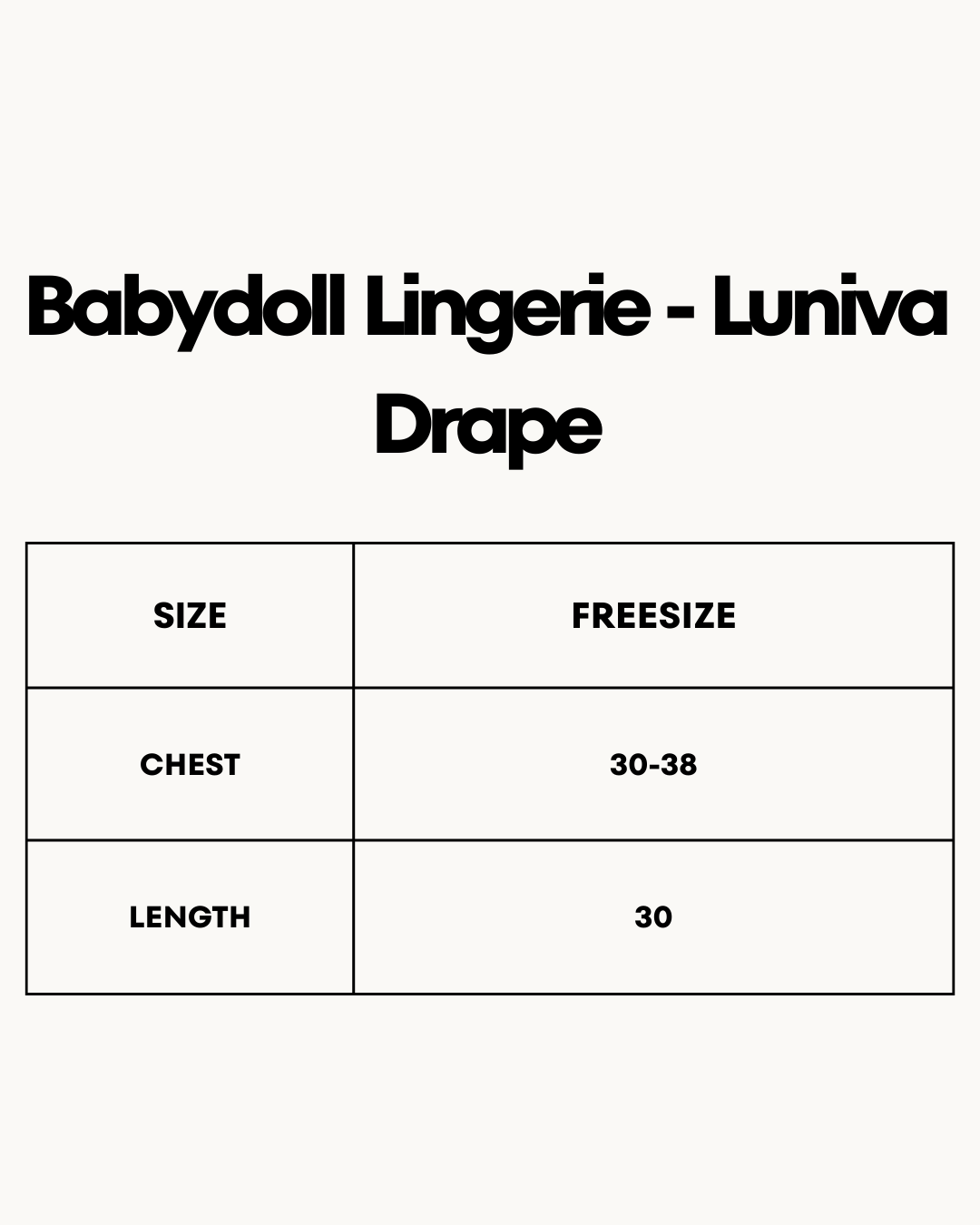 Size Chart for Babydoll Lingerie  -  Luniva Drape