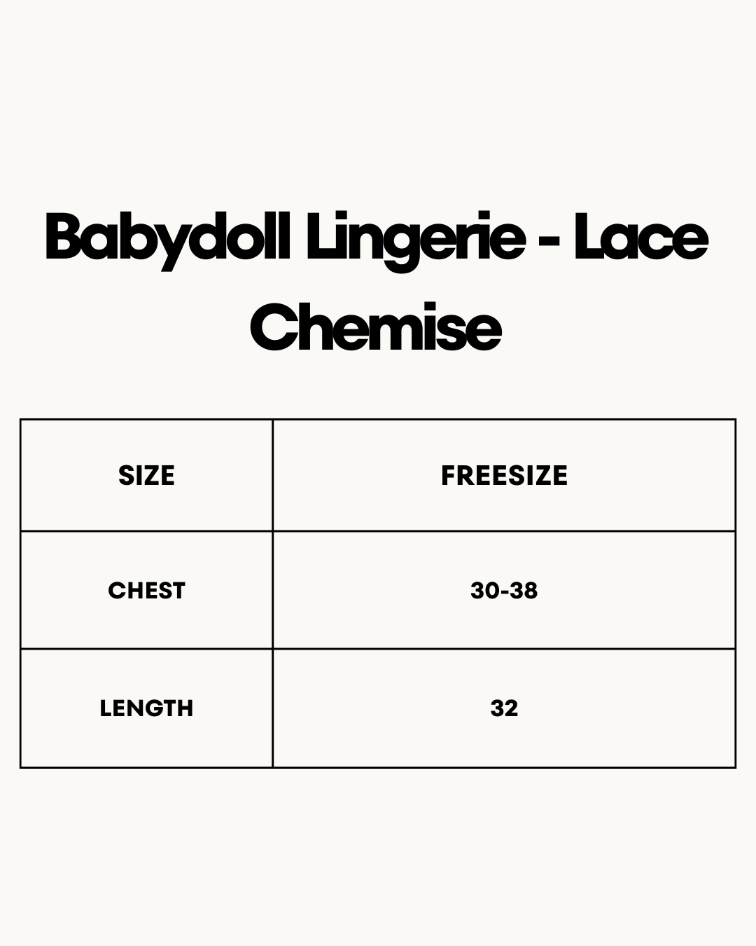 Size Chart for Babydoll Lingerie  - Lace Chemise