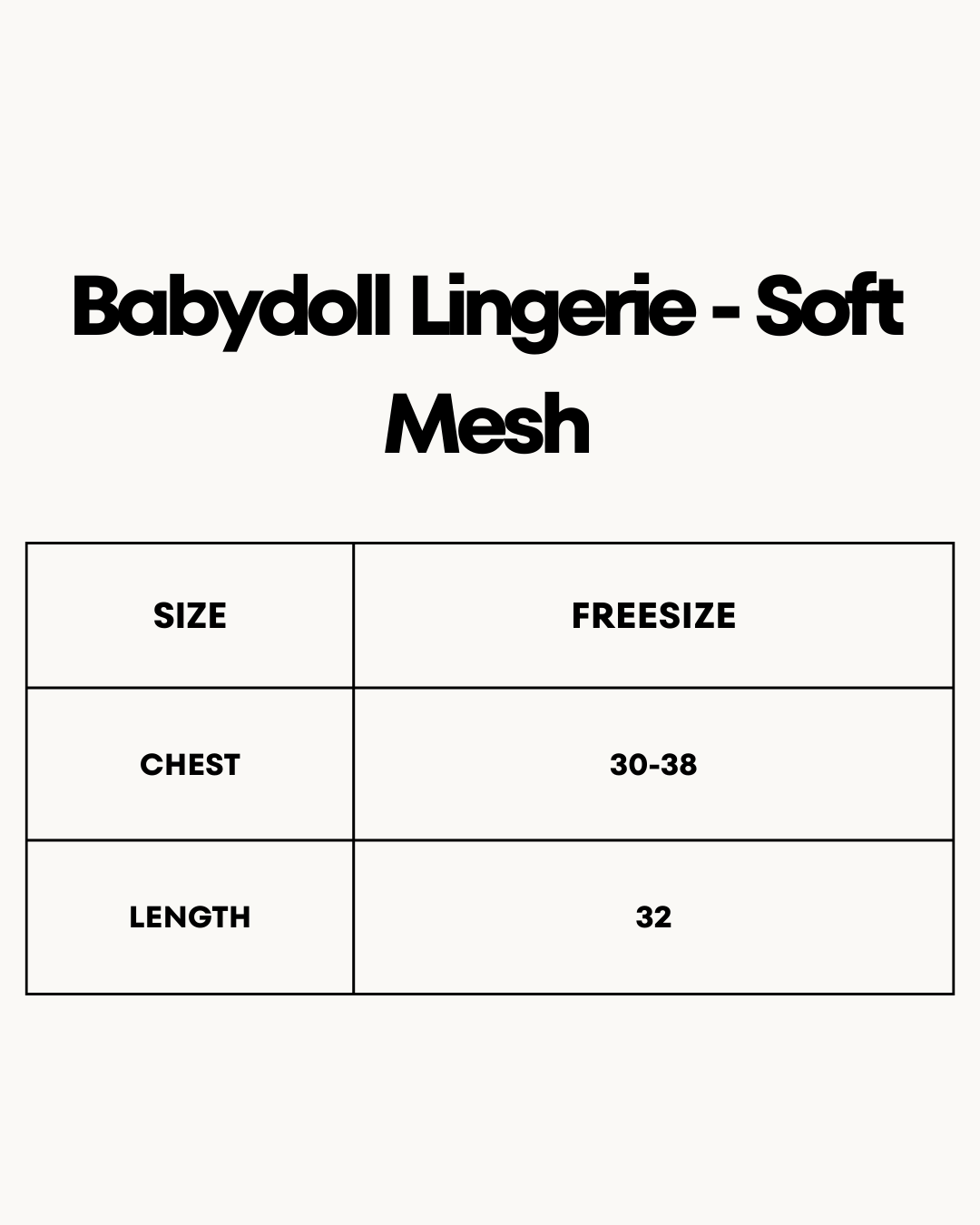 Size Chart for Babydoll Lingerie  -  Soft Mesh