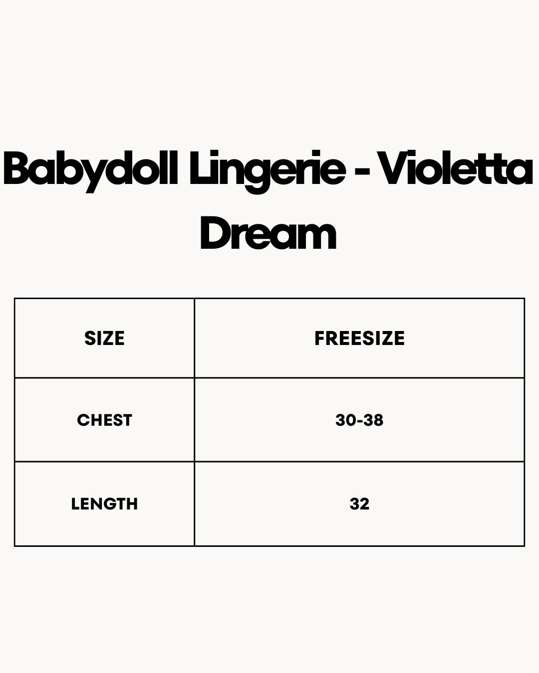 Size Chart for Babydoll Lingerie  - Violetta Dream